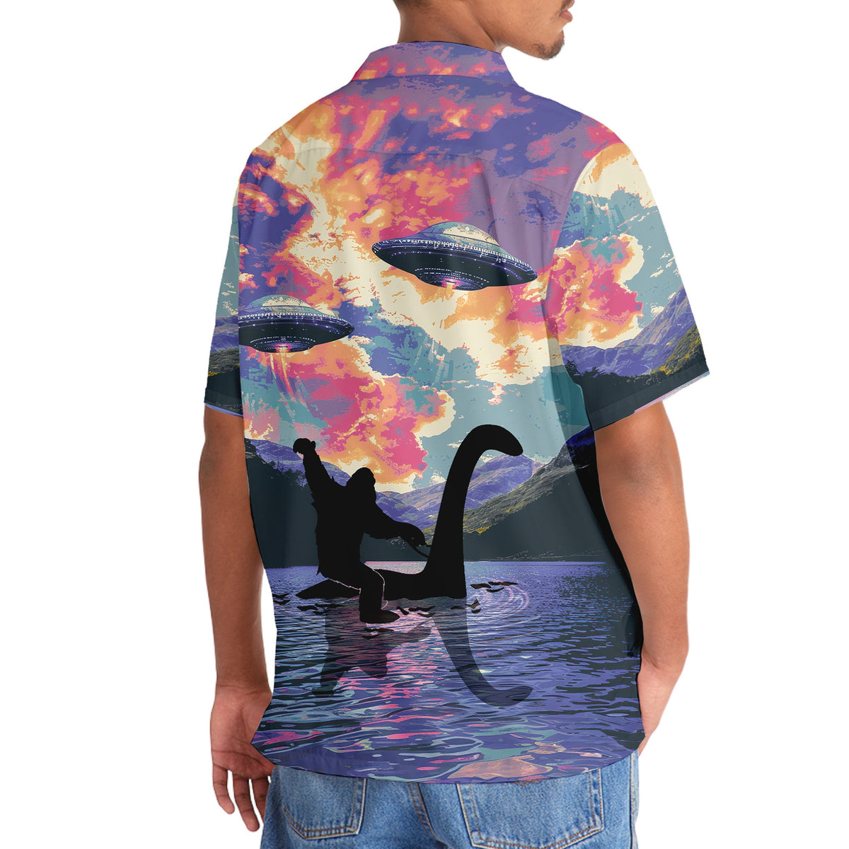 Bigfoot Riding Nessie Loch Ness Adventure Style – Hawaiian Shirt