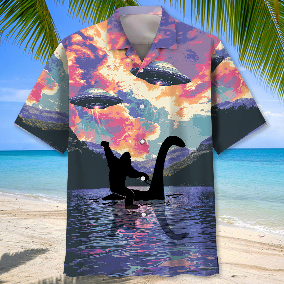Bigfoot Riding Nessie Loch Ness Adventure Style – Hawaiian Shirt