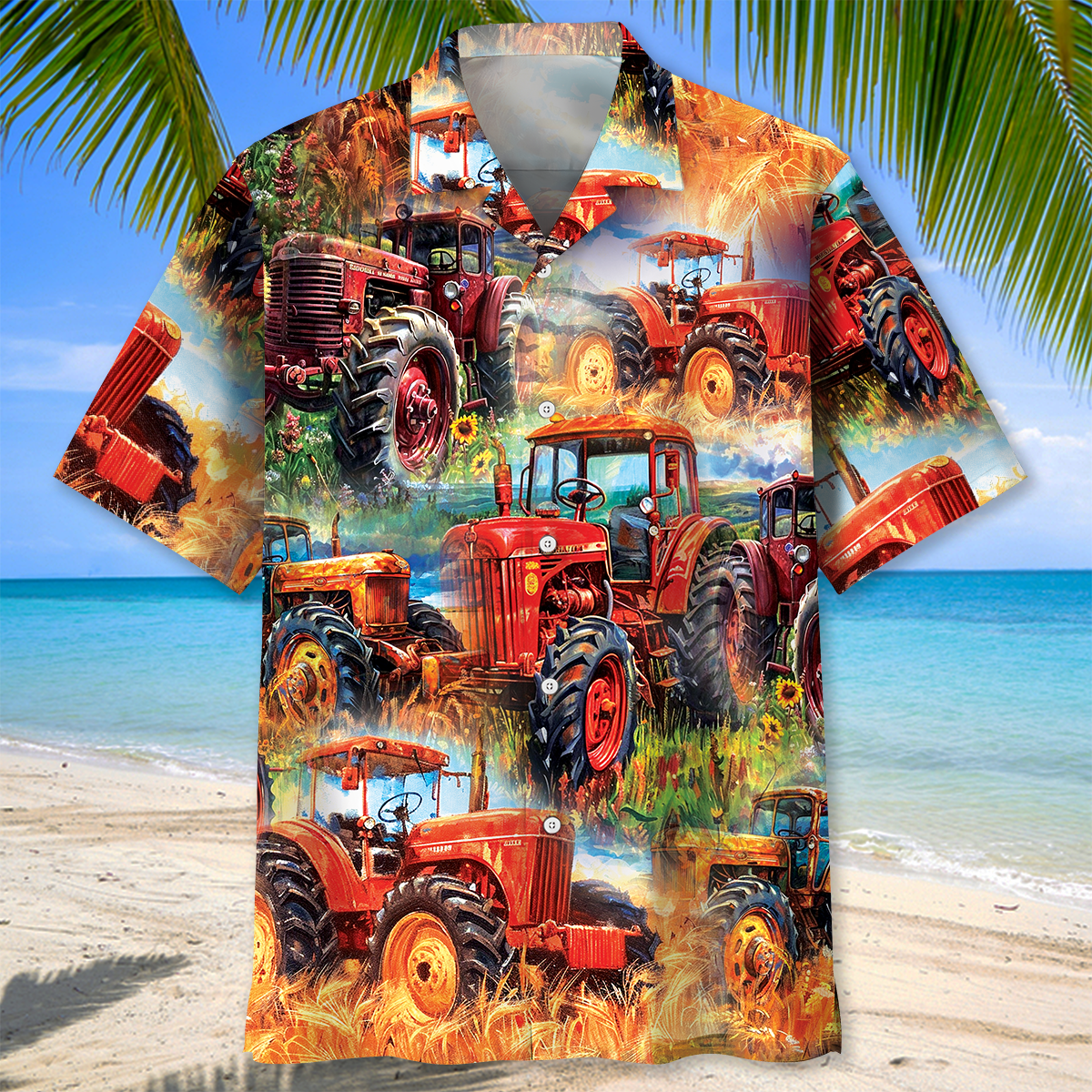 Vintage Tractor Art Hawaiian Shirt