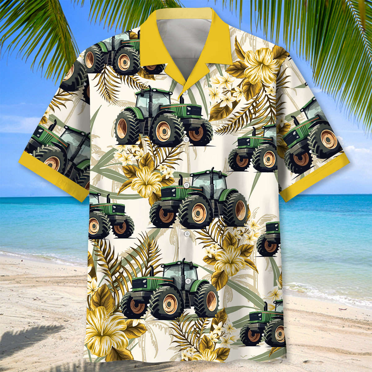 Tropical Green Tractor Hawaiian Shirt