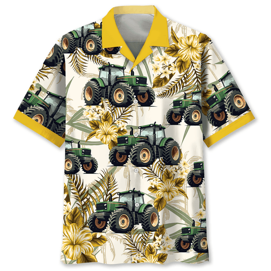 Tropical Green Tractor Hawaiian Shirt