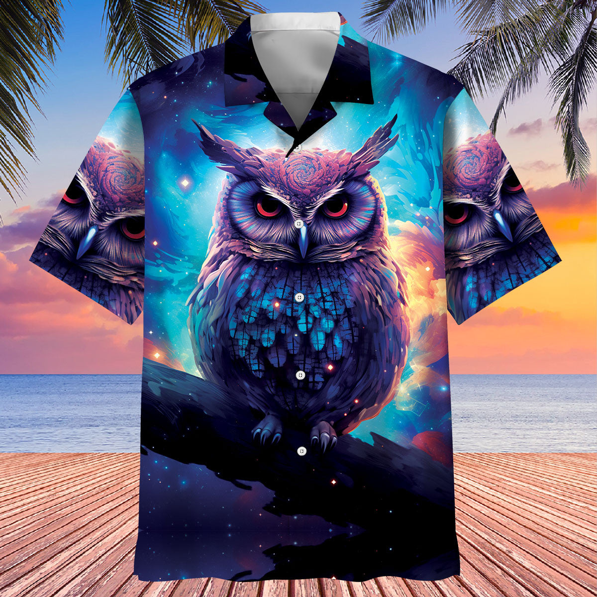 Night Sci-fi Owl Art Hawaiian Shirt