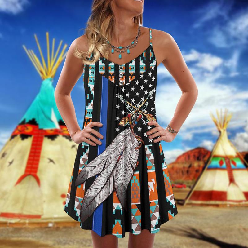 Tribal Summer Vibes Limited 4 – Women's Summer Sleeveless V-Neck Camisole Dress