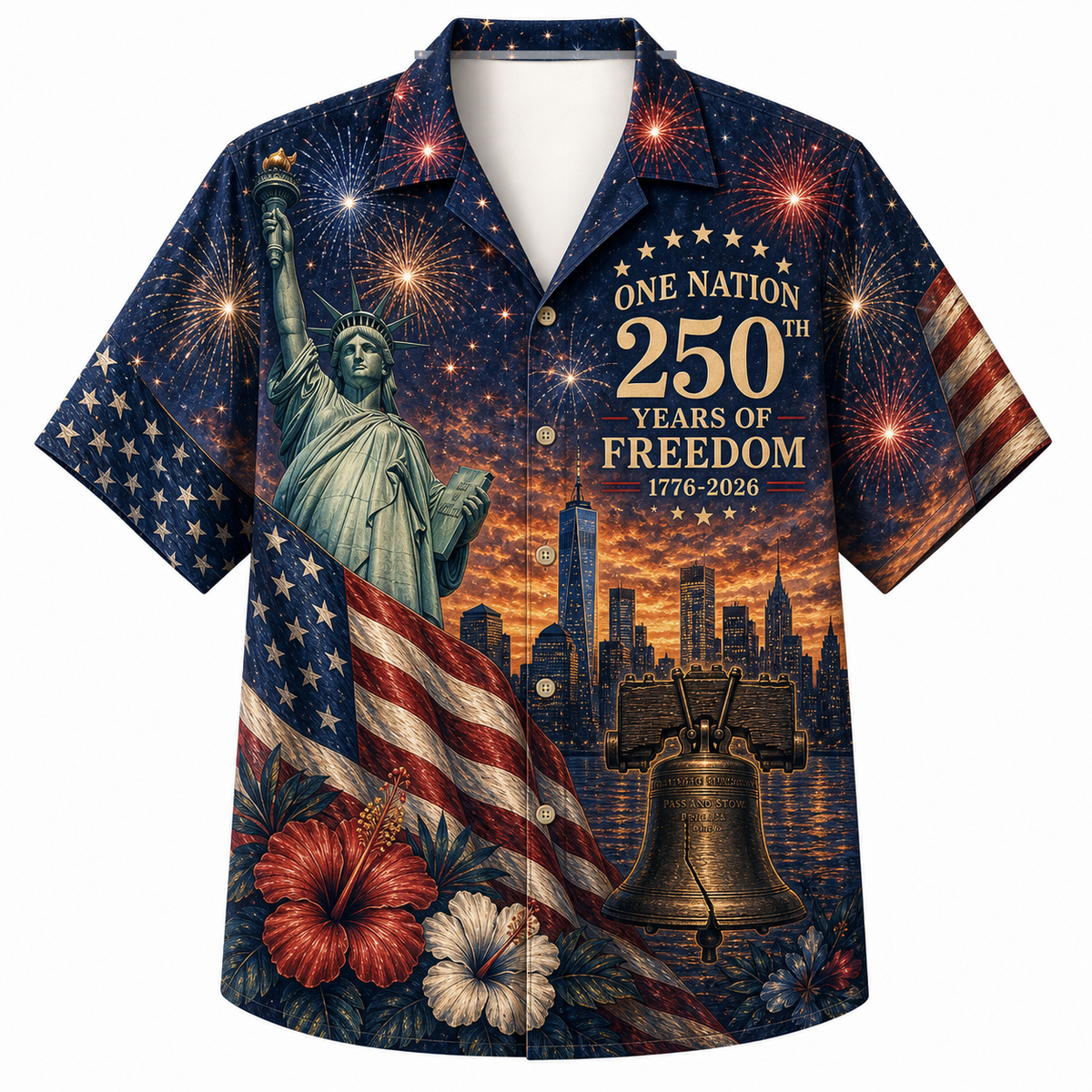 America 250th One Nation Sunset Flag Hawaiian Shirt