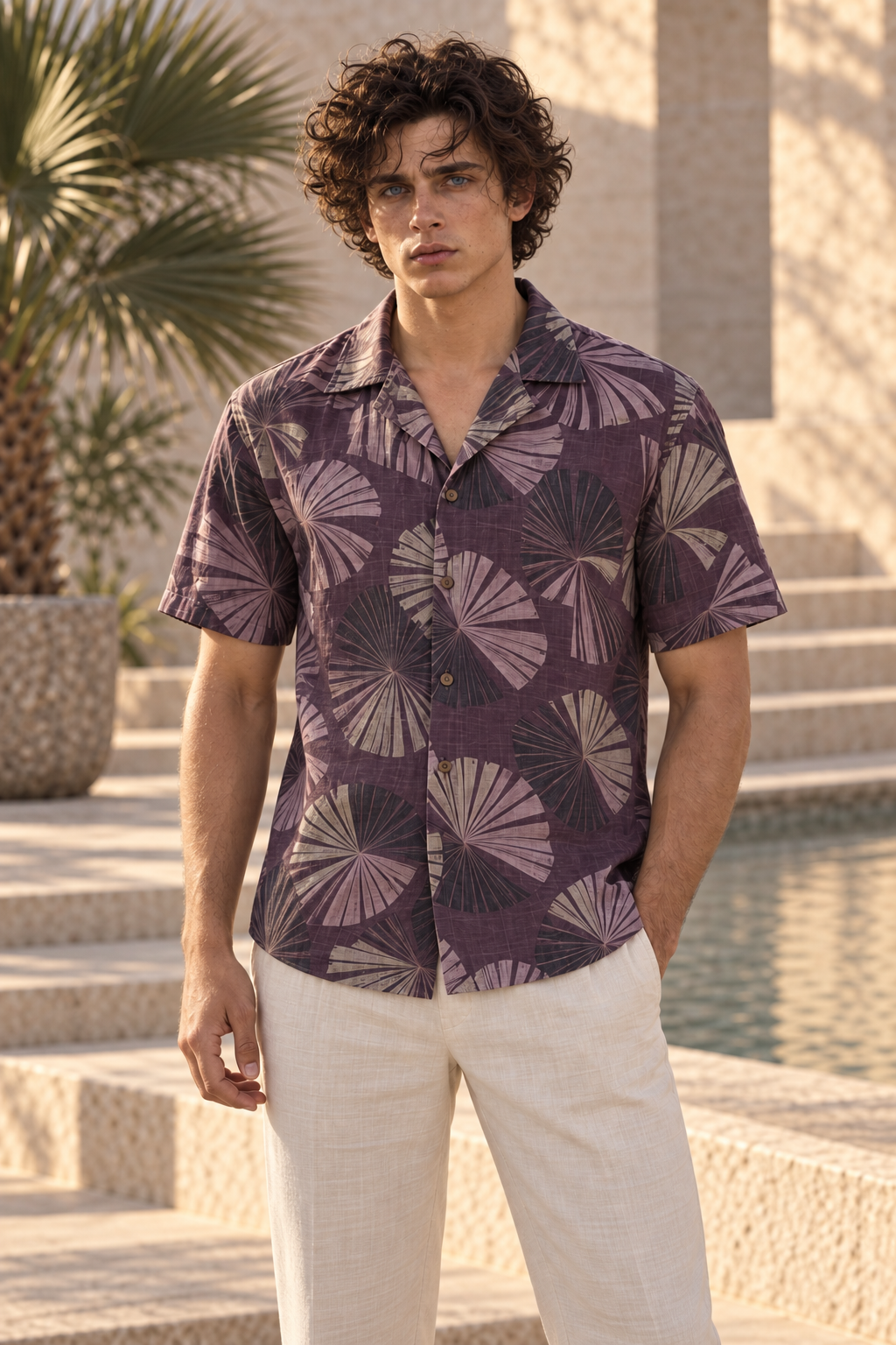Men's Afterglow Aubergine Fan Hawaiian Shirt – Aubergine