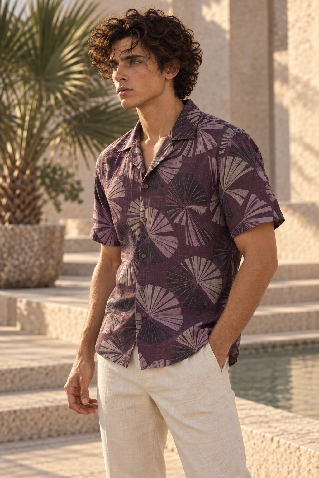 Men's Afterglow Aubergine Fan Hawaiian Shirt – Aubergine
