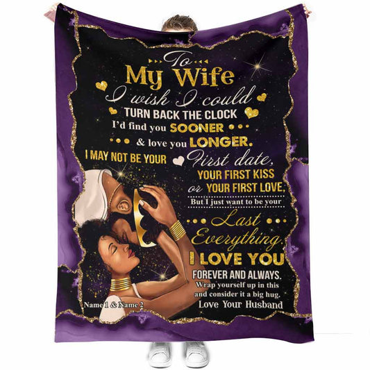 African American I Wish I Could Turn Back The Clock Personalized 50 x 60 Inch Flannel Blanket For Cozy Bedroom And Sofa Decor