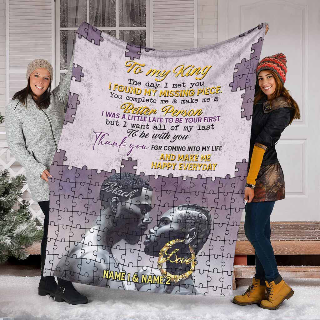 African You Are My Missing Piece Afro Couple Pink Personalized Flannel Blanket For Soft Bed Couch And Home Comfort