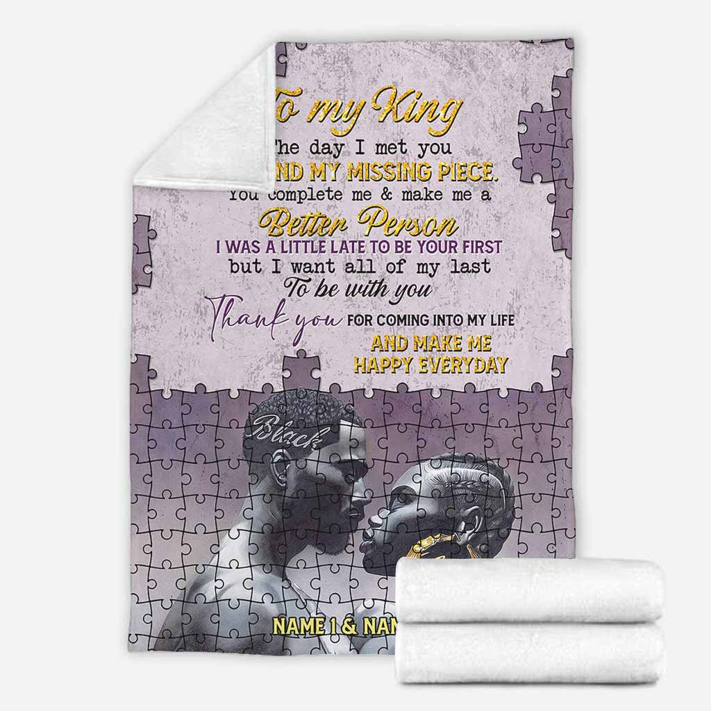 African You Are My Missing Piece Afro Couple Pink Personalized Flannel Blanket For Cozy Home Lounging And Gifting