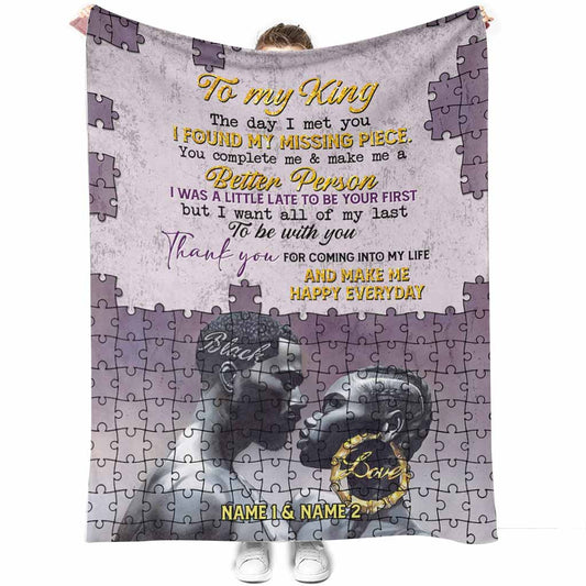 African You Are My Missing Piece Afro Couple Pink Personalized 50 x 60 Inch Flannel Blanket For Cozy Bedroom And Sofa Decor