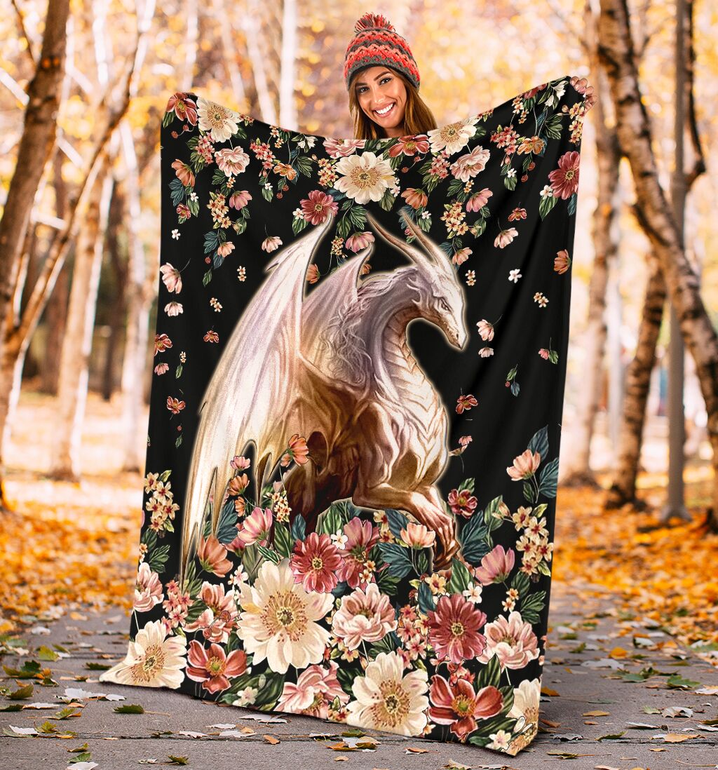 Dragon White Dragon Floral Flannel Blanket For Bed Sofa And Reading Nook Decor