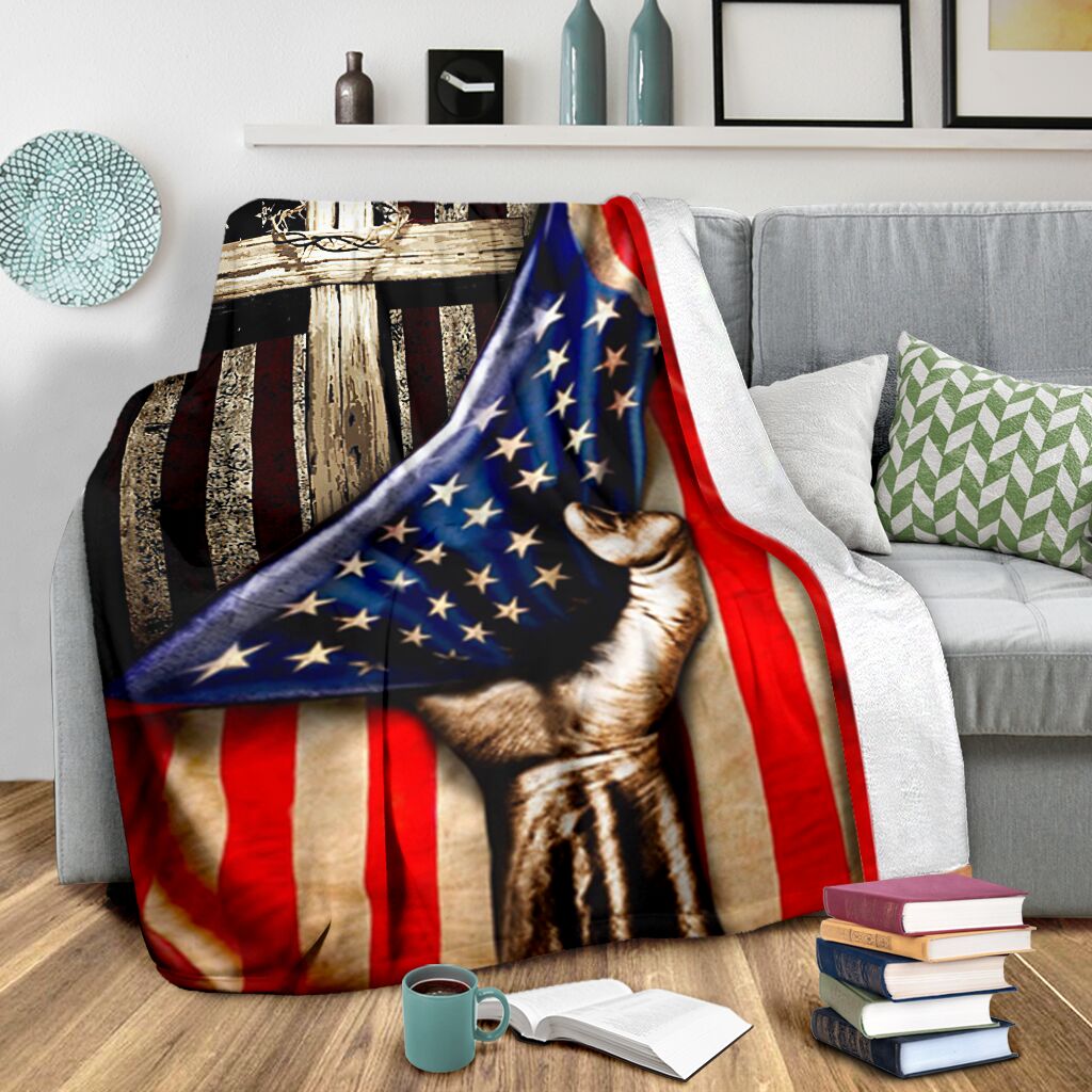 Jesus American Flag Christian Flannel Blanket For Relaxing At Home And Travel