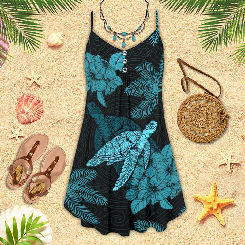 Turtle Calling Adventure – Women's Summer Sleeveless V-Neck Camisole Dress