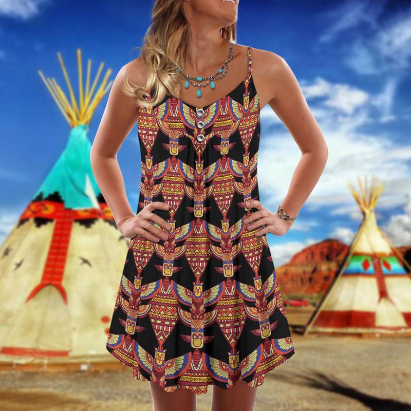 Native Summer Vibes Pattern – Women's Summer Sleeveless V-Neck Camisole Dress