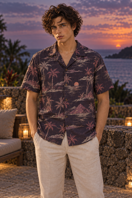 Men's Afterglow Afterdark Island Hawaiian Shirt – Midnight plum