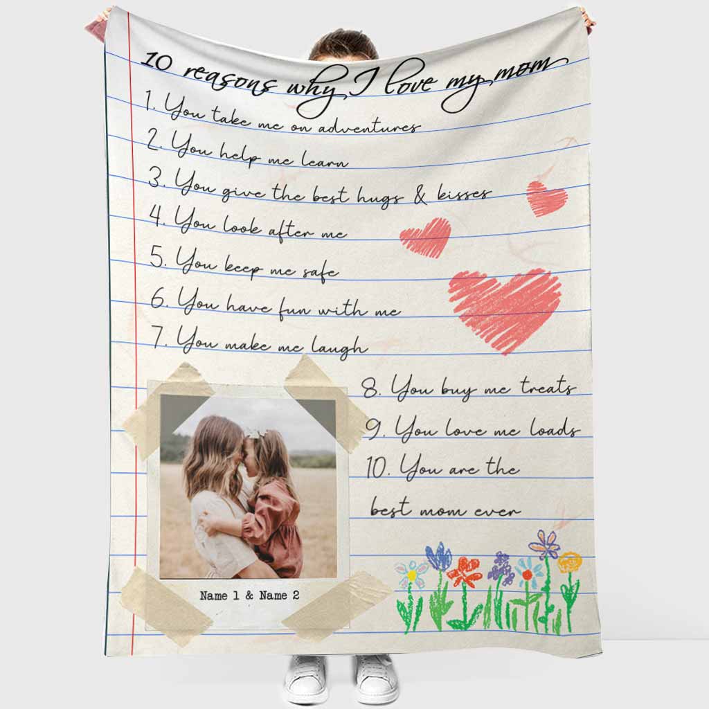 Family 10 Reasons Why I Love You Personalized Photo Flannel Blanket For Living Room And Bedroom Styling