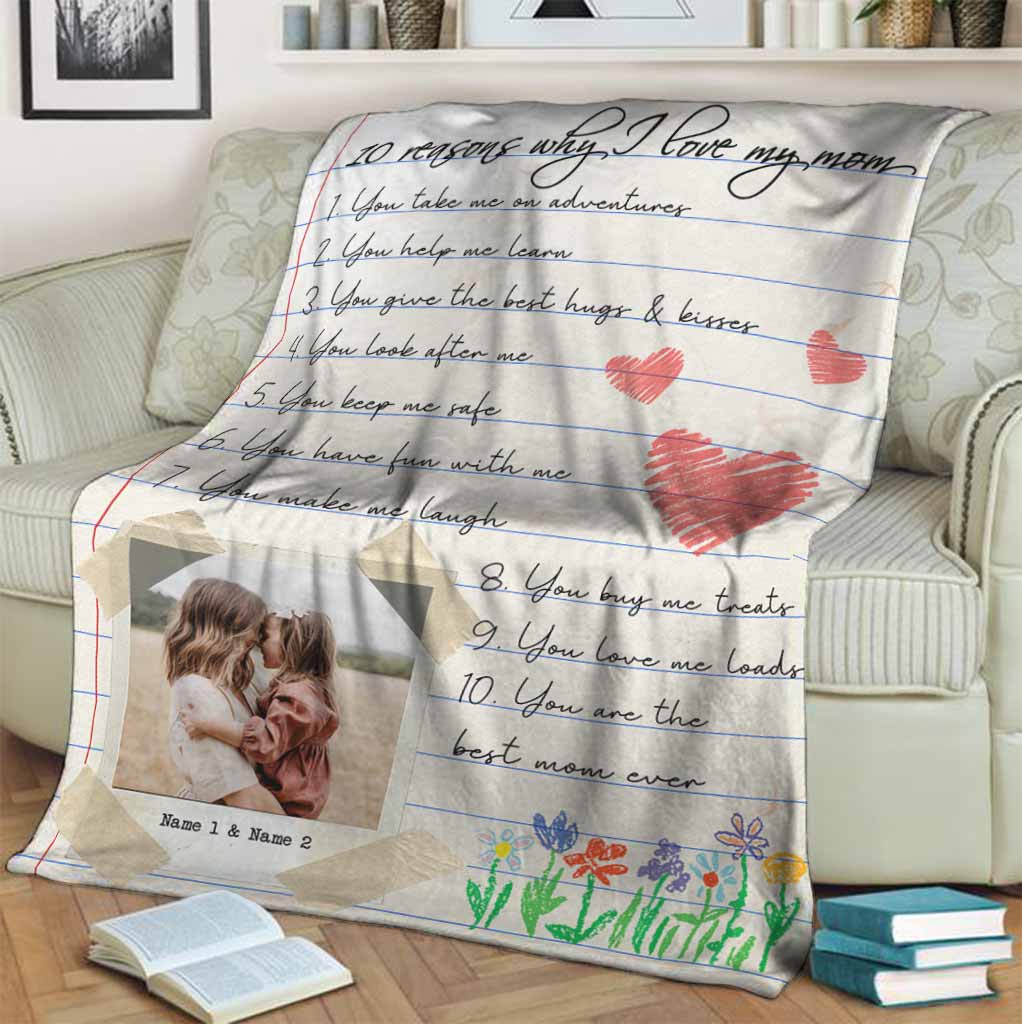 Family 10 Reasons Why I Love You Personalized Photo Flannel Blanket For Bed Sofa And Reading Nook Decor