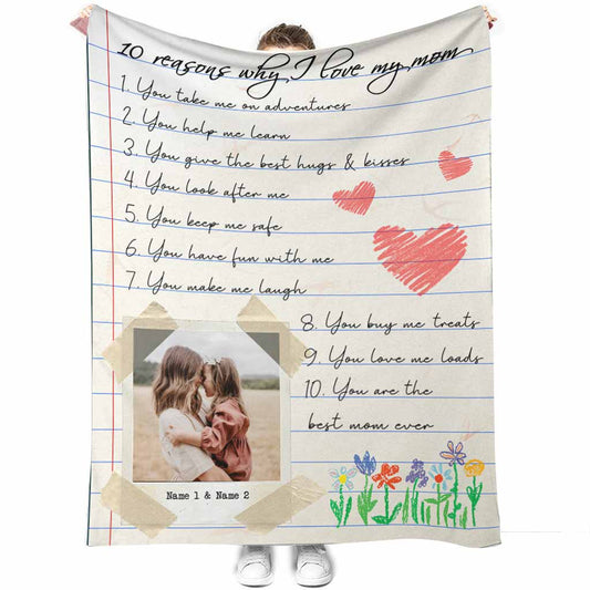 Family 10 Reasons Why I Love You Personalized Photo 50 x 60 Inch Flannel Blanket For Cozy Bedroom And Sofa Decor