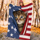 Cat Kitten Opened American Flag Flannel Blanket For Bed Sofa And Reading Nook Decor