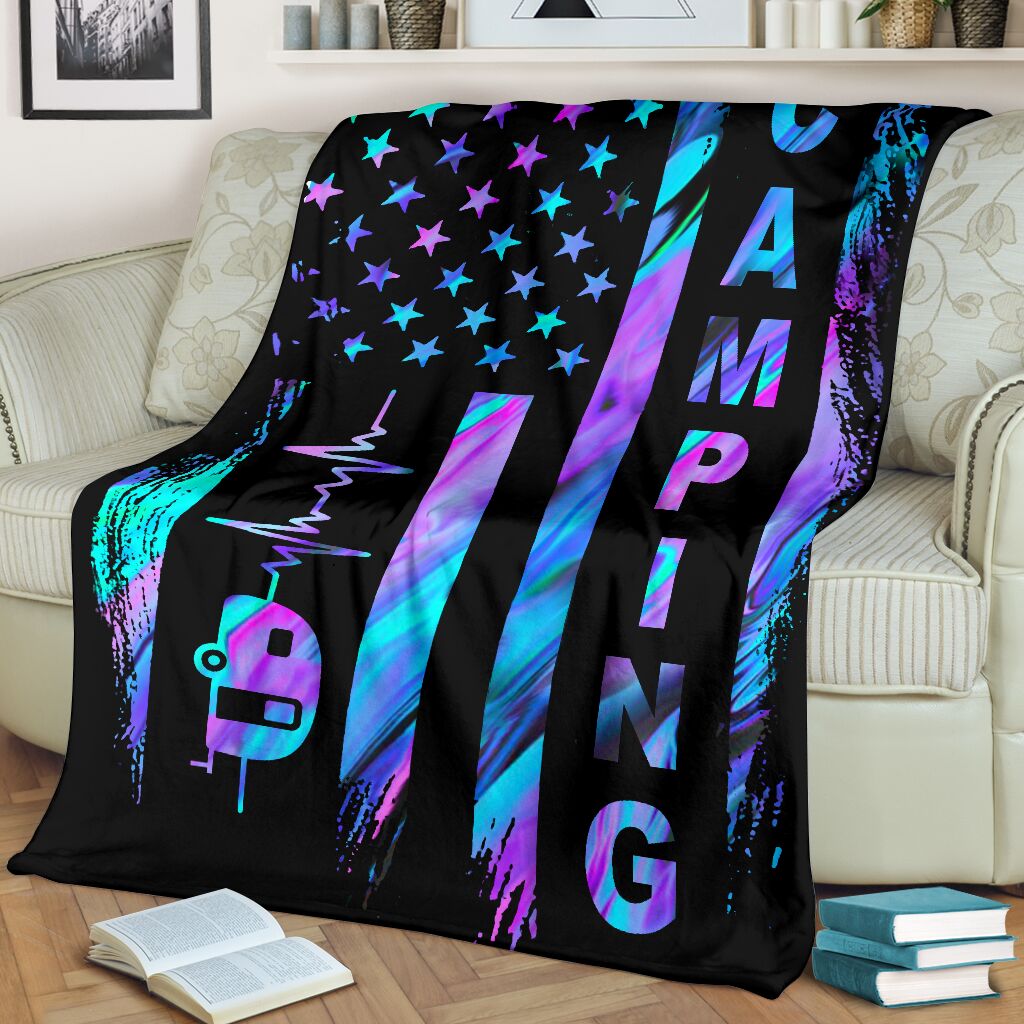Camping American Flag Flannel Blanket For Living Room And Bedroom Styling
