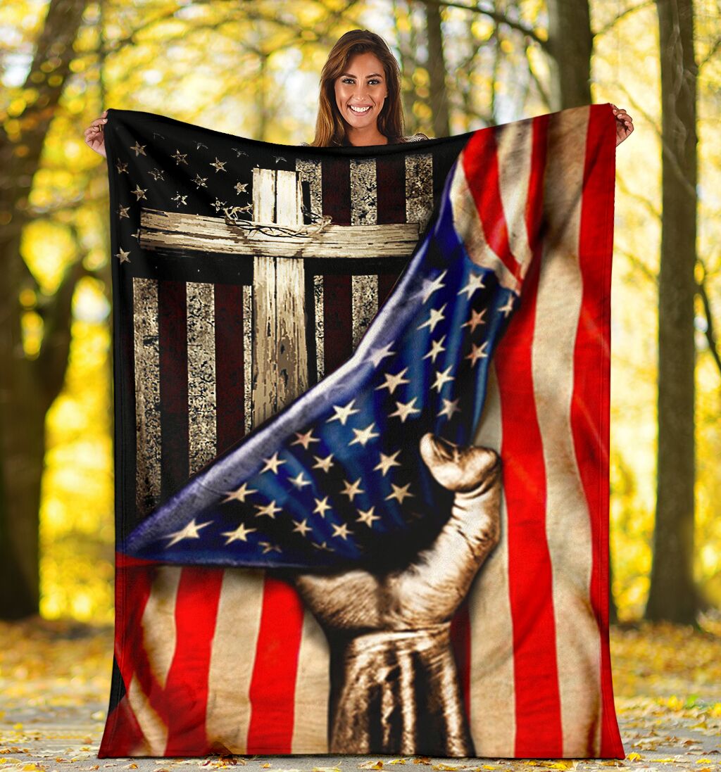 Jesus American Flag Christian Flannel Blanket For Cozy Home Lounging And Gifting