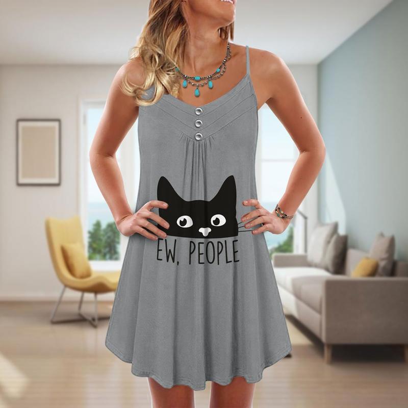 Cats Love Summer Vibes Limited 2 – Women's Summer Sleeveless V-Neck Camisole Dress