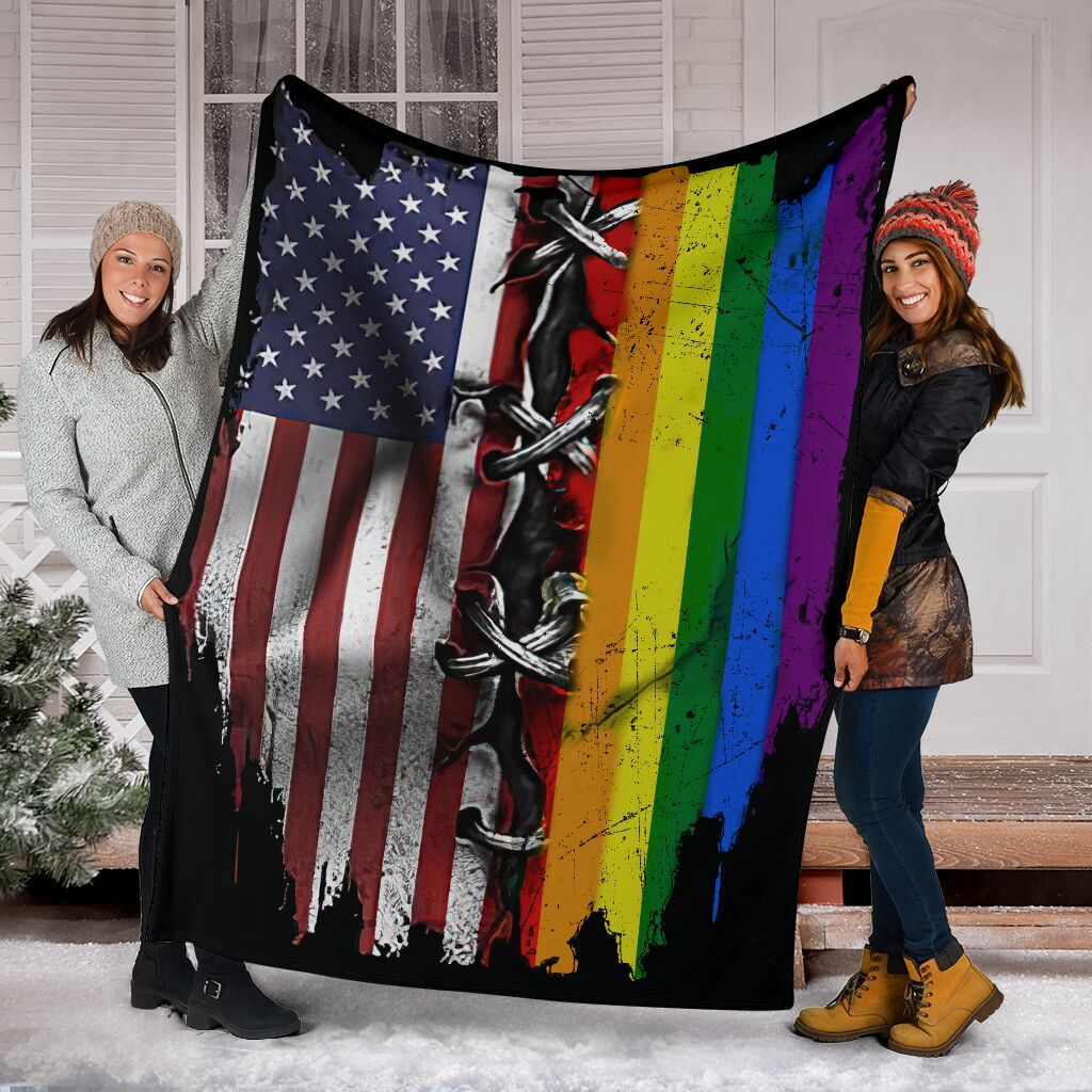 LGBT Rainbow American Flag LGBT Support Flannel Blanket For Bedroom Couch And Daily Comfort