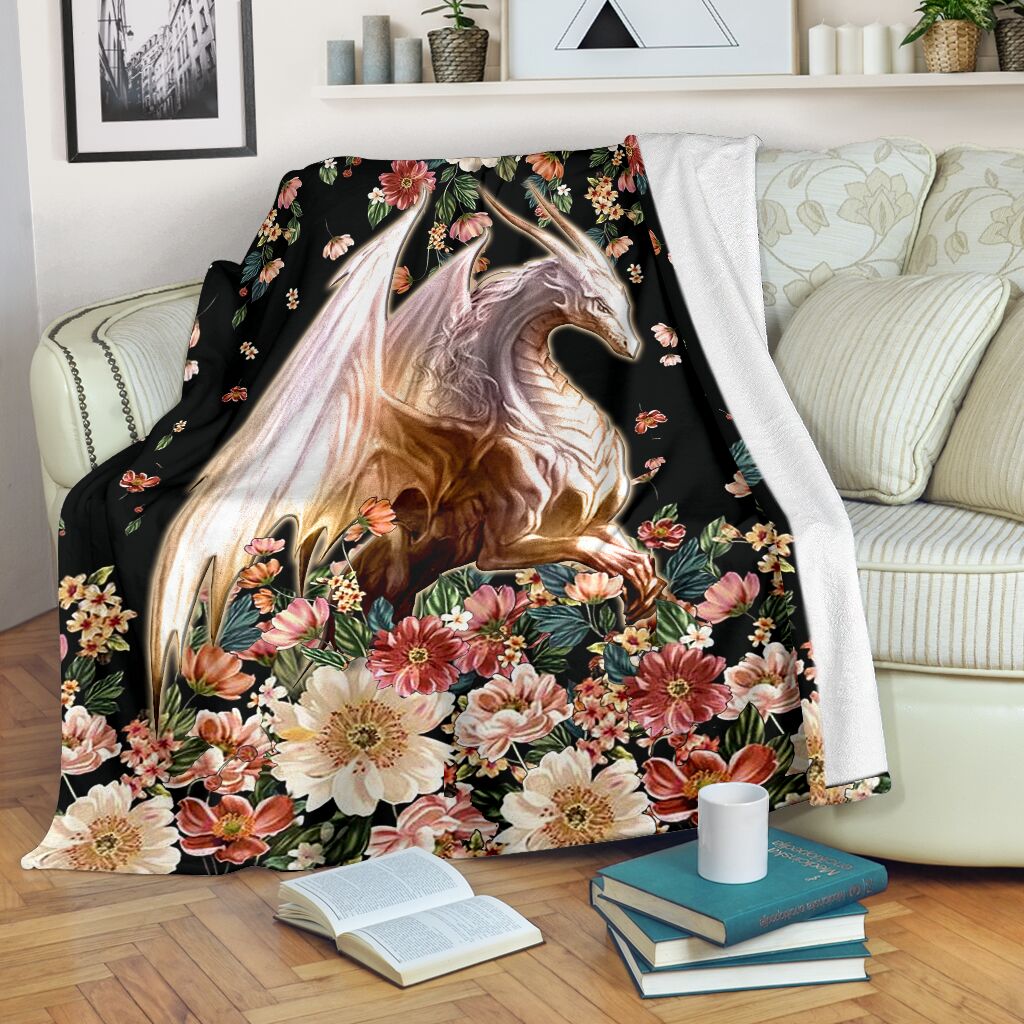 Dragon White Dragon Floral Flannel Blanket For Warm Home Decor And Relaxation