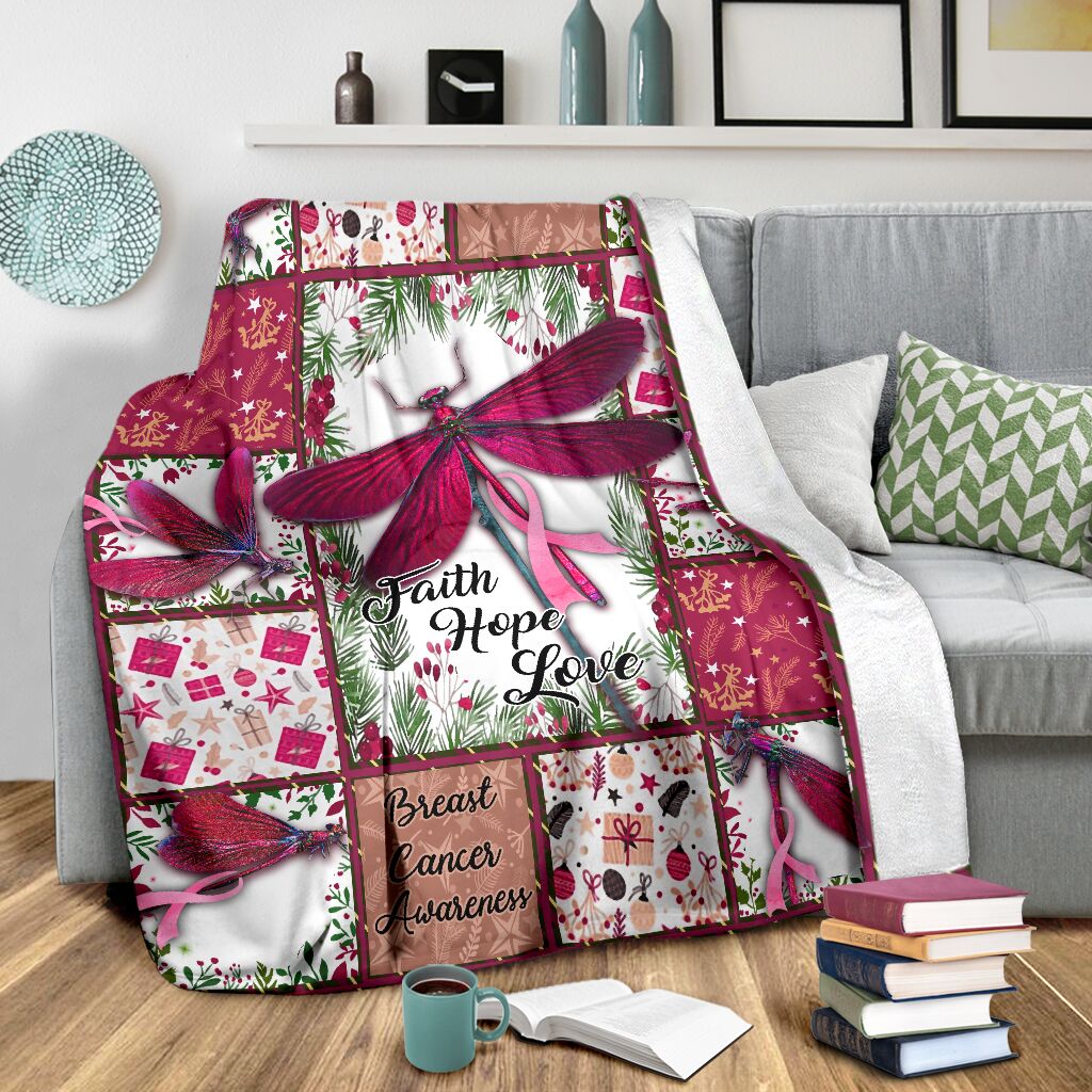 Breast Cancer Awareness Dragonfly Flannel Blanket For Relaxing At Home And Travel