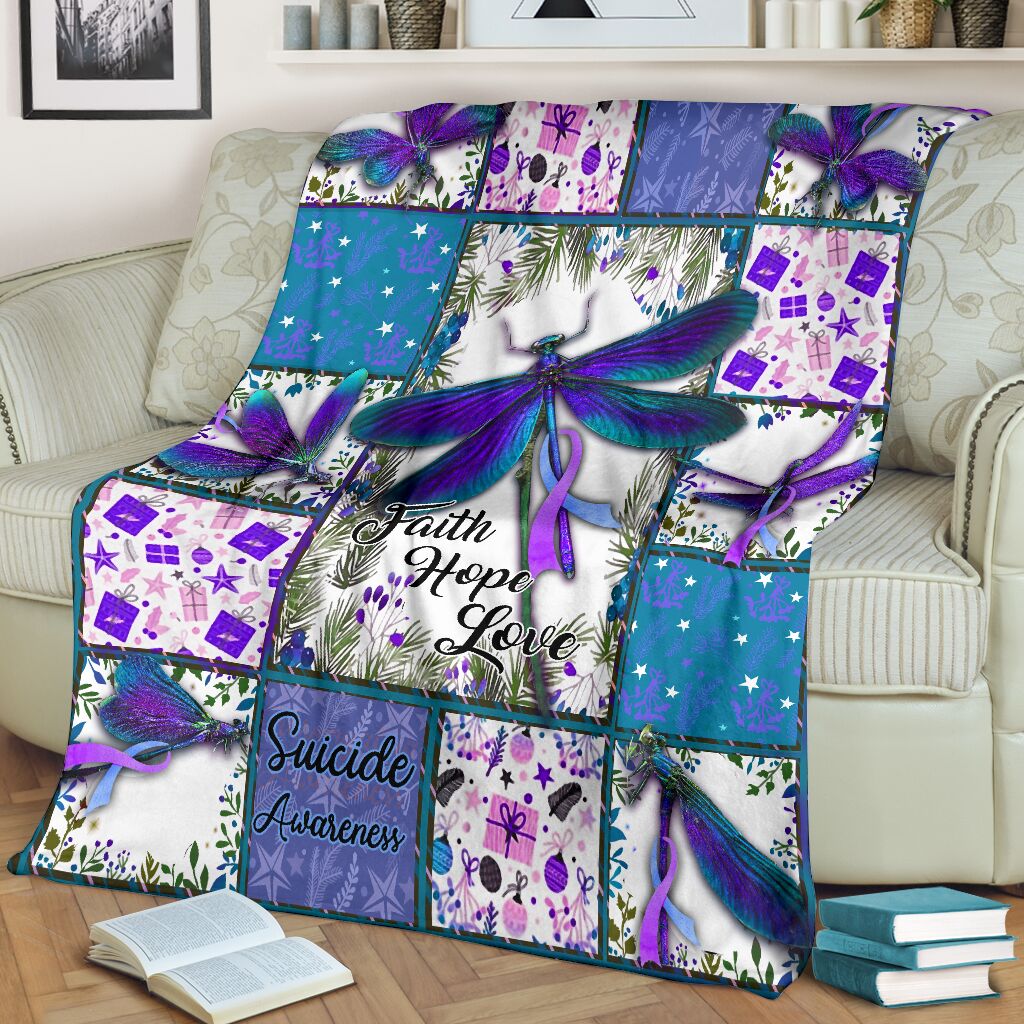 Mental Health Awareness Dragonfly Flannel Blanket For Living Room And Bedroom Styling