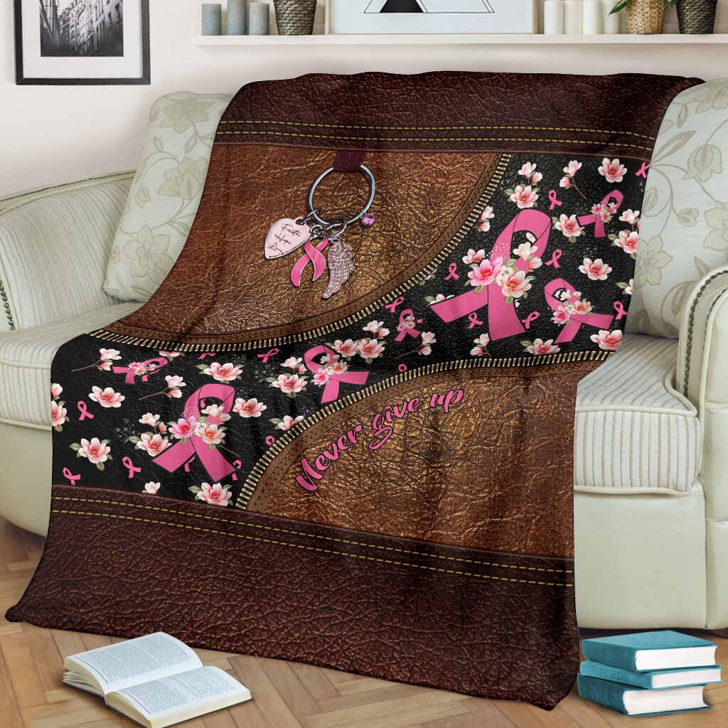 Breast Cancer Awareness Strength And Hope Message Flannel Blanket For Living Room And Bedroom Styling