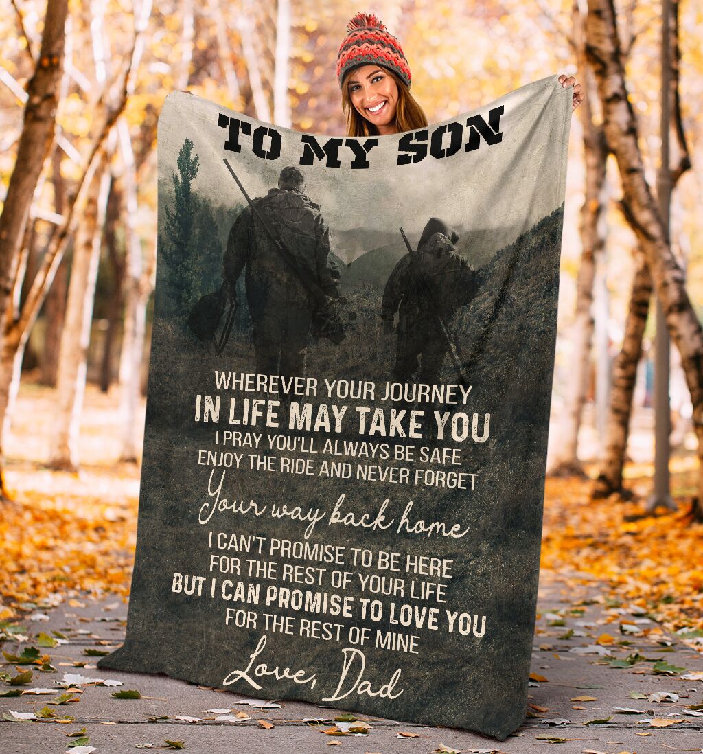 Hunting To My Son Hunting Black And White Flannel Blanket For Bed Sofa And Reading Nook Decor