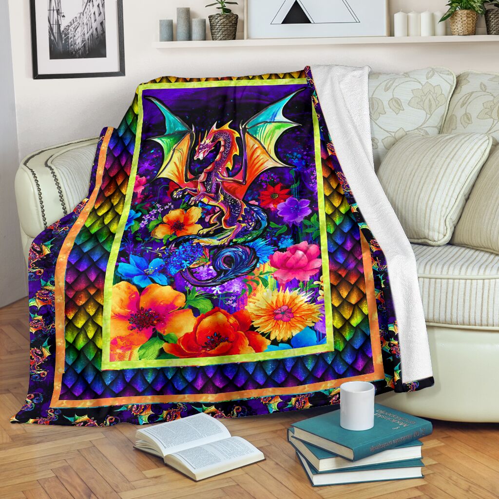Dragon Colorful Floral Flannel Blanket For Warm Home Decor And Relaxation