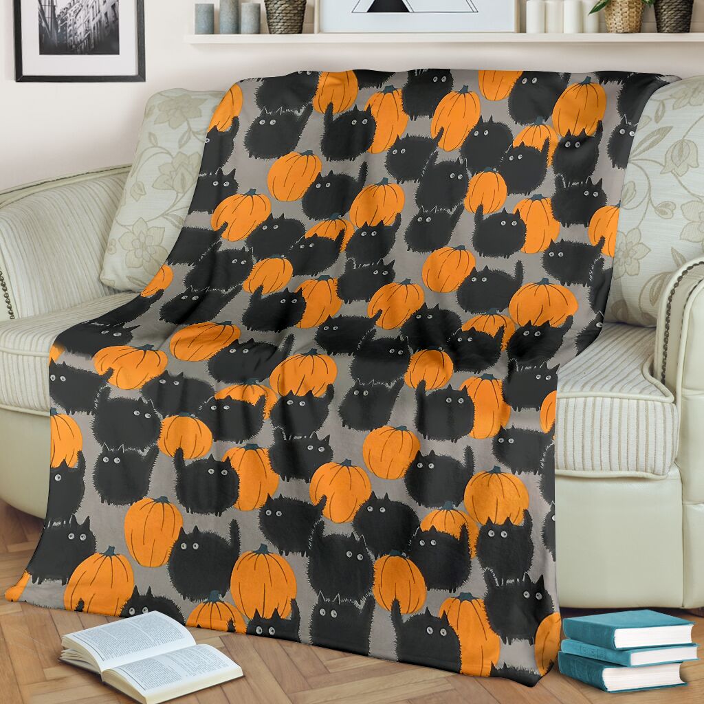 Halloween Pumpkin Black Cat Flannel Blanket For Living Room And Bedroom Styling