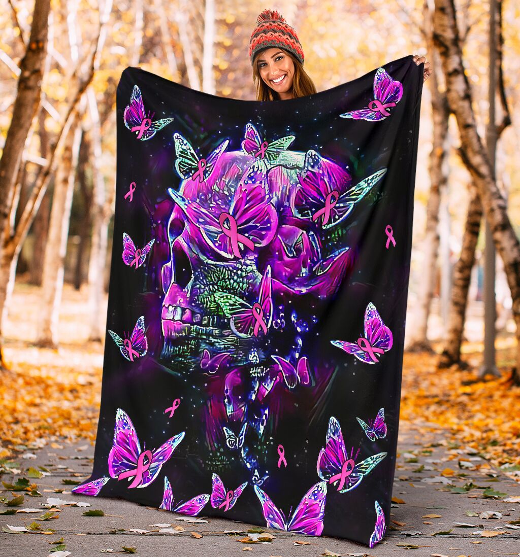 Breast Cancer Awareness Butterfly Flannel Blanket For Bed Sofa And Reading Nook Decor