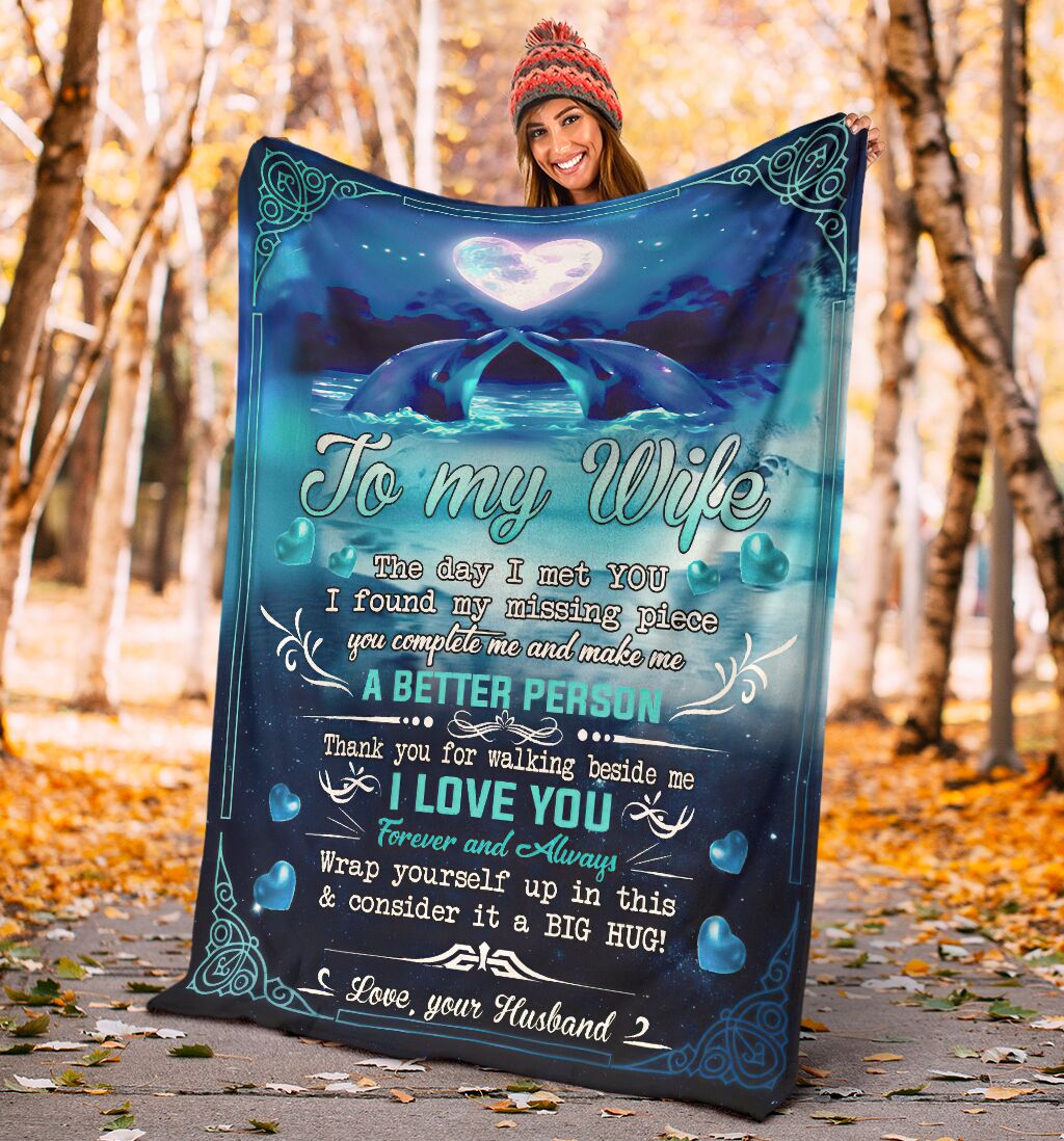 Dolphin To My Wife Dolphin In The Ocean Flannel Blanket For Bed Sofa And Reading Nook Decor