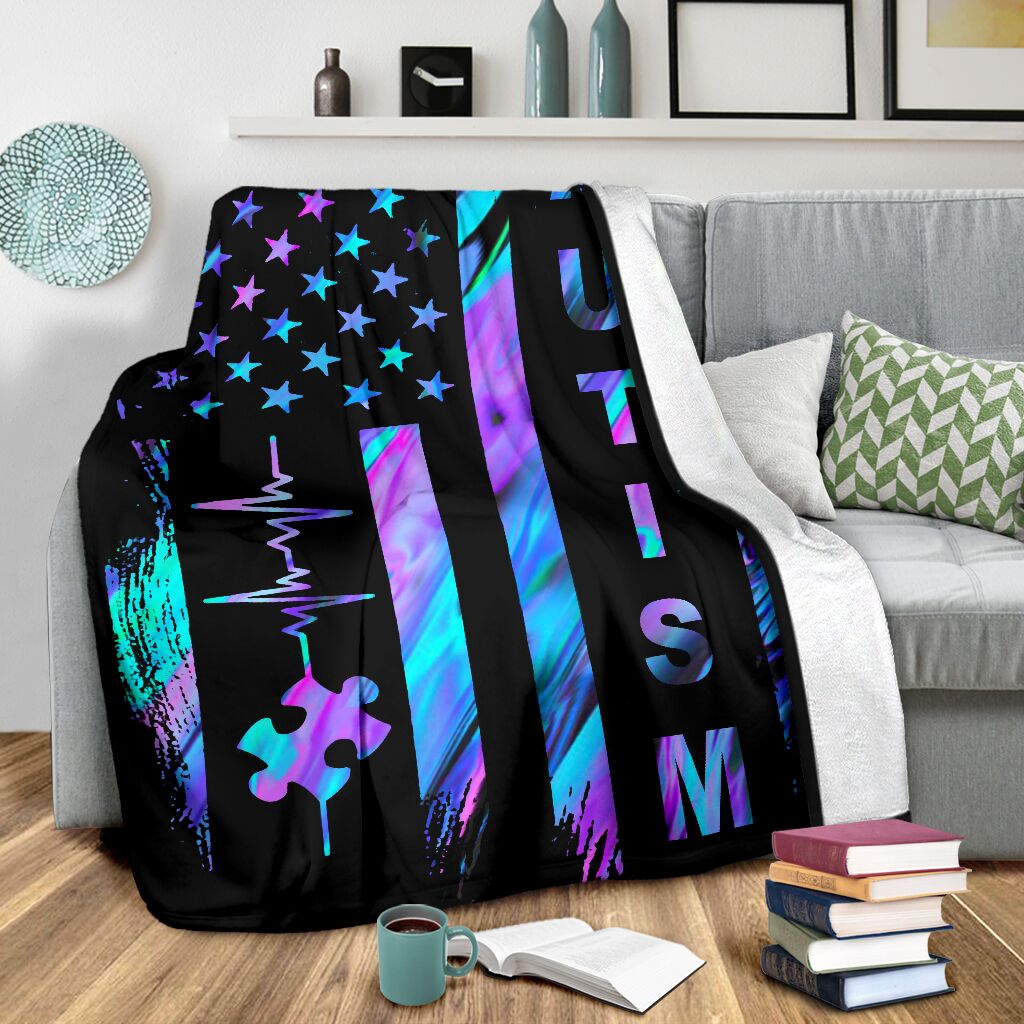 Autism Awareness American Flag Color Flannel Blanket For Relaxing At Home And Travel