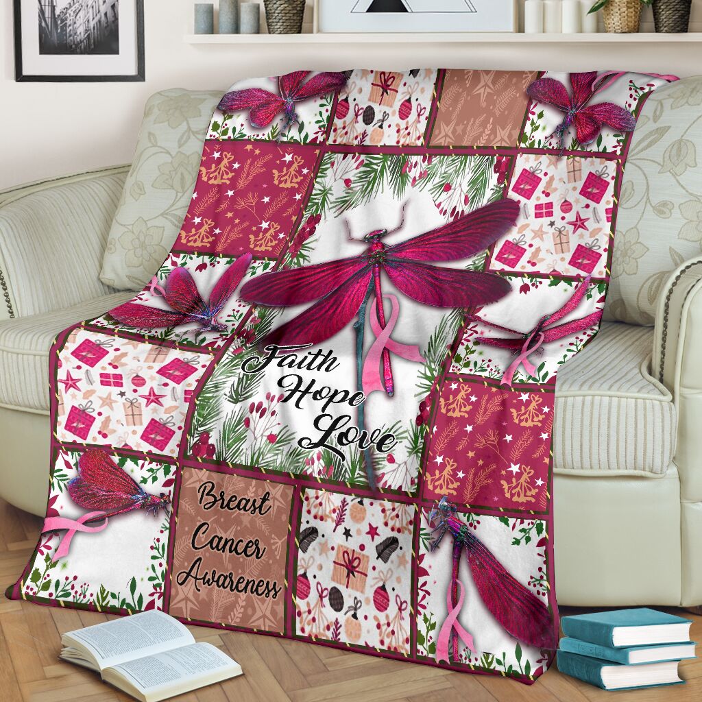 Breast Cancer Faith Hope Love Dragon Floral Flannel Blanket For Living Room And Bedroom Styling