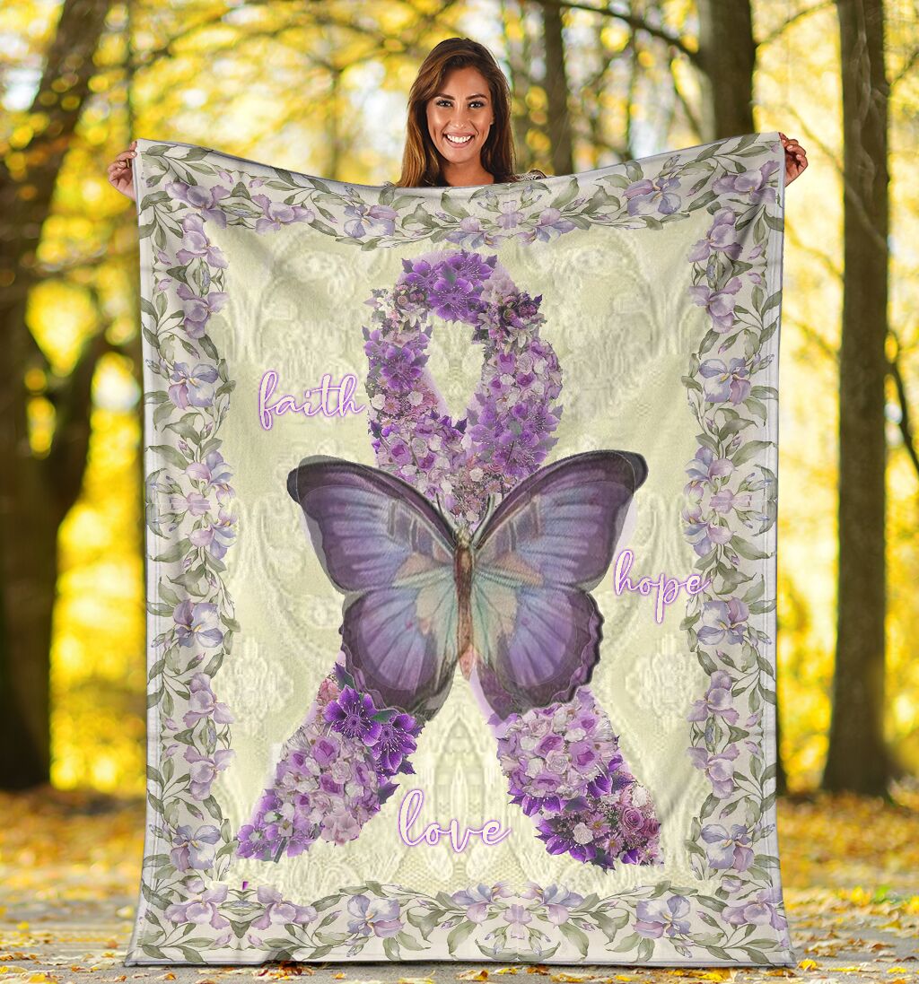 Fibromyalgia Awareness Faith Hope Love Flannel Blanket For Cozy Home Lounging And Gifting
