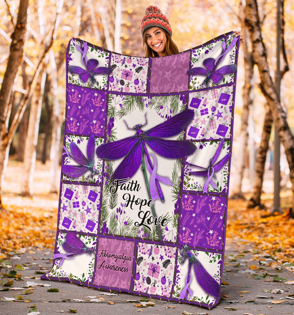 Fibromyalgia Awareness Dragonfly Flannel Blanket For Bed Sofa And Reading Nook Decor