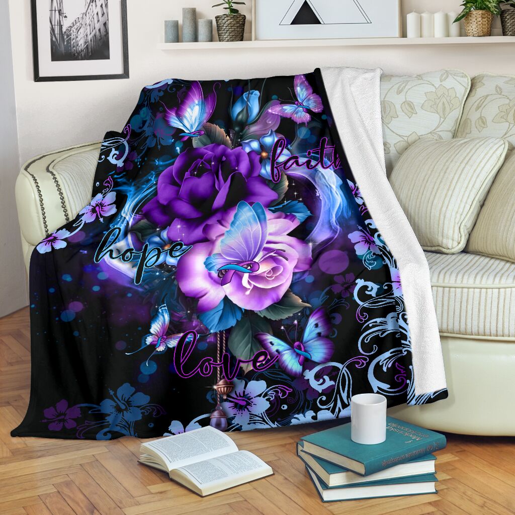 Mental Health Awareness Rose Butterfly Flannel Blanket For Soft Bed Couch And Home Comfort