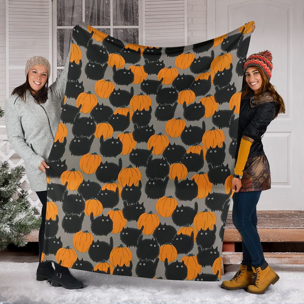 Halloween Pumpkin Black Cat Flannel Blanket For Bedroom Couch And Daily Comfort