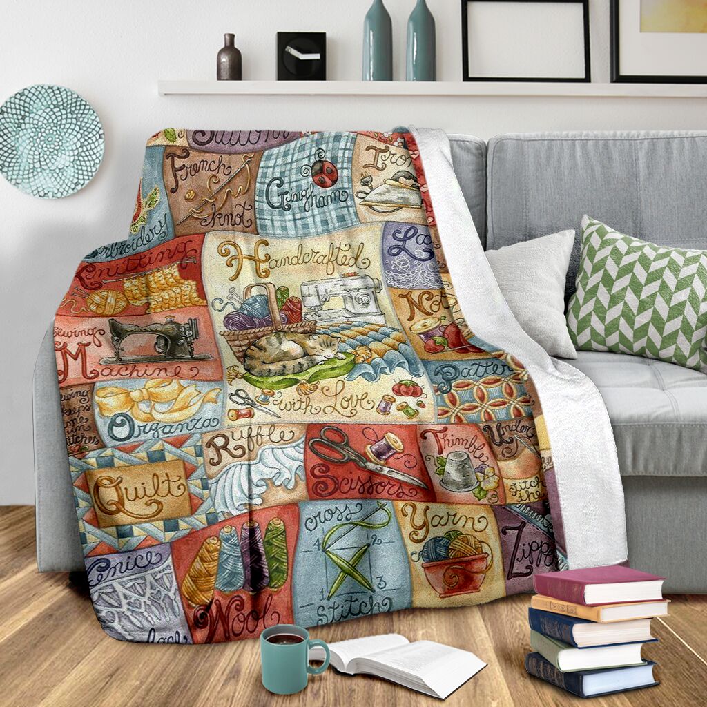 Sewing Handcrafted With Love Flannel Blanket For Relaxing At Home And Travel