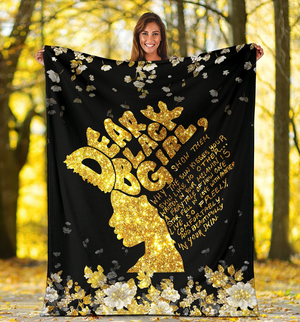 Black Girl Dear Black Girl Faux Glitter Print African American Flannel Blanket For Cozy Home Lounging And Gifting