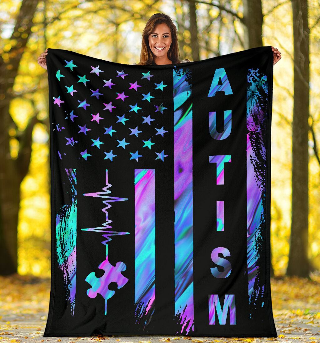 Autism Awareness American Flag Color Flannel Blanket For Cozy Home Lounging And Gifting