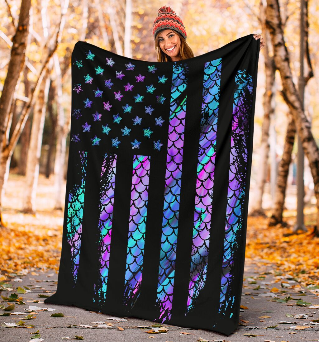 Mermaid American Flag Flannel Blanket For Bed Sofa And Reading Nook Decor