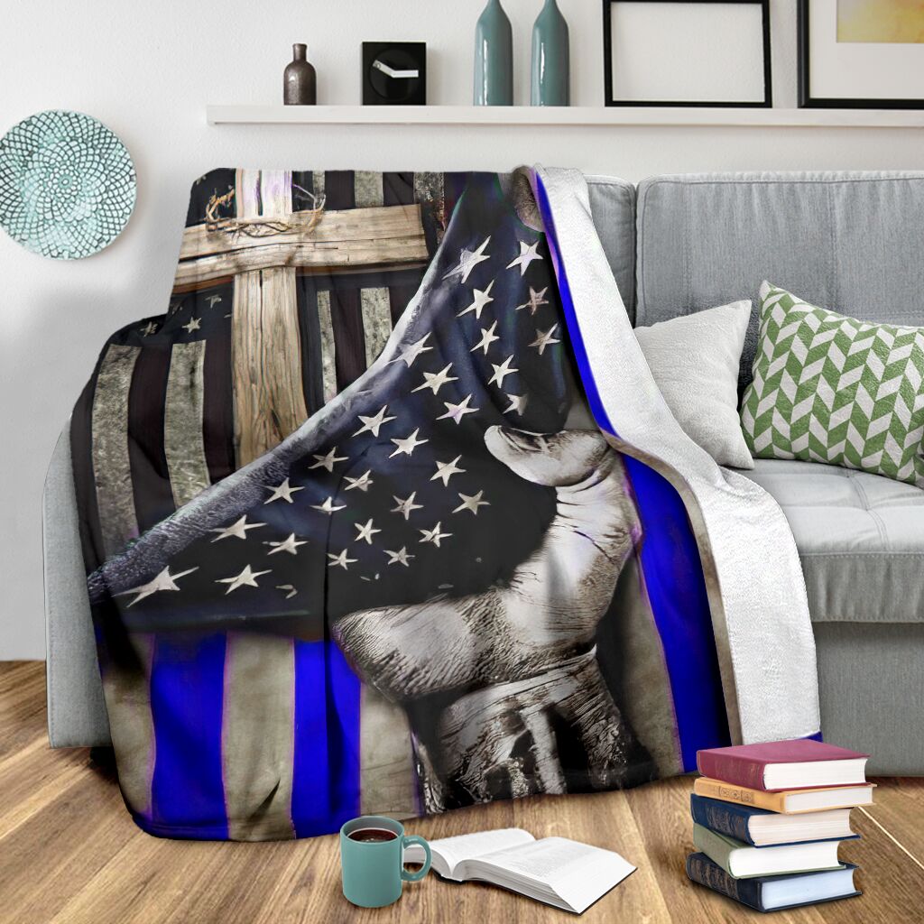 Police Blue Line Flag Flannel Blanket For Relaxing At Home And Travel