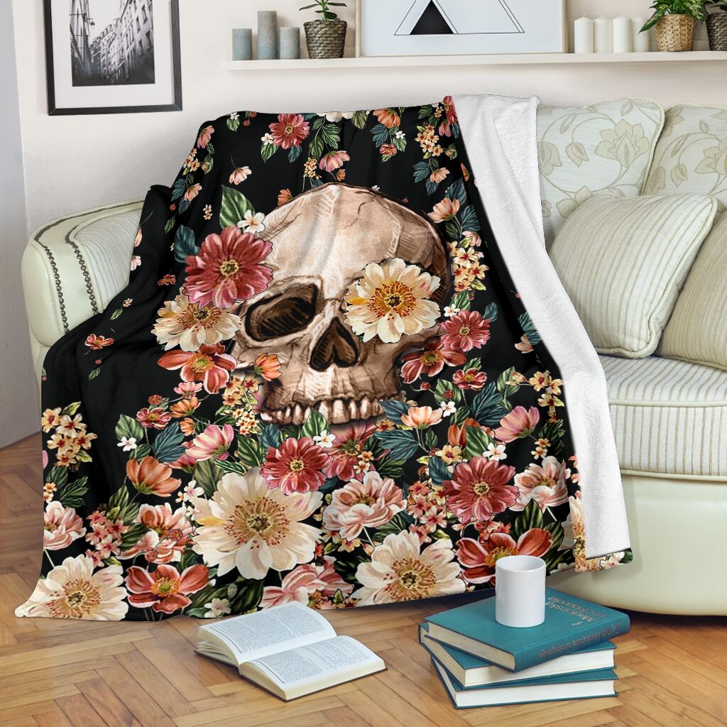 Skull Floral So Mysterious Flannel Blanket For Warm Home Decor And Relaxation