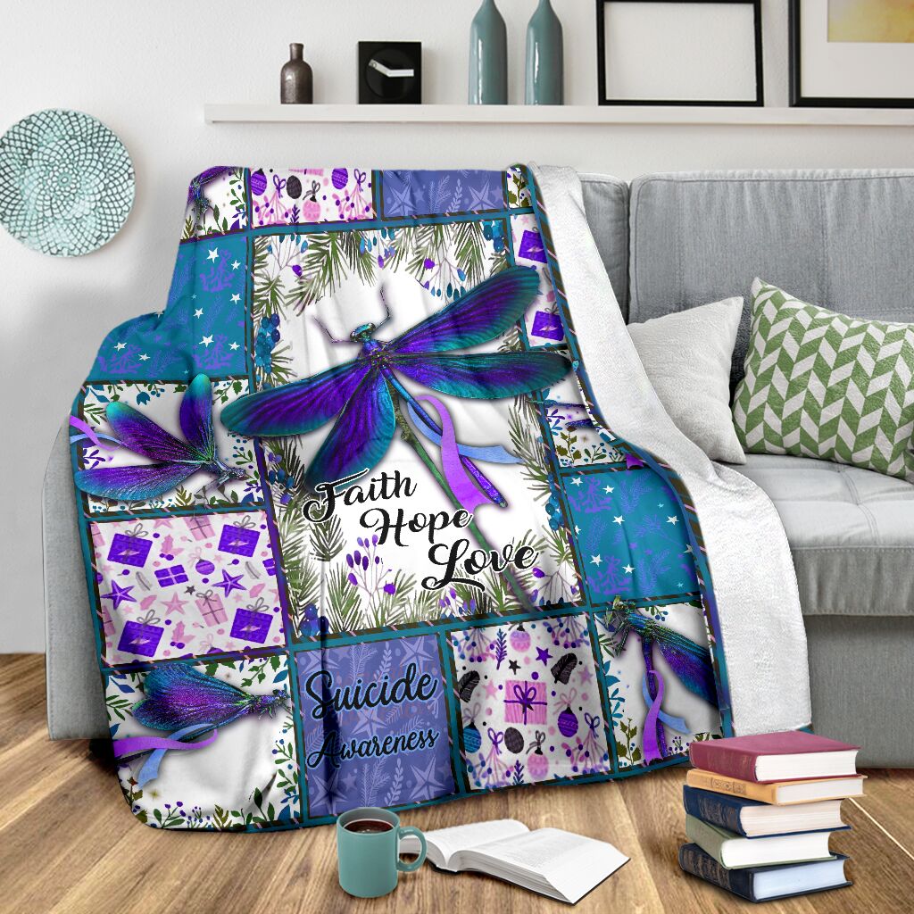 Mental Health Awareness Dragonfly Flannel Blanket For Relaxing At Home And Travel