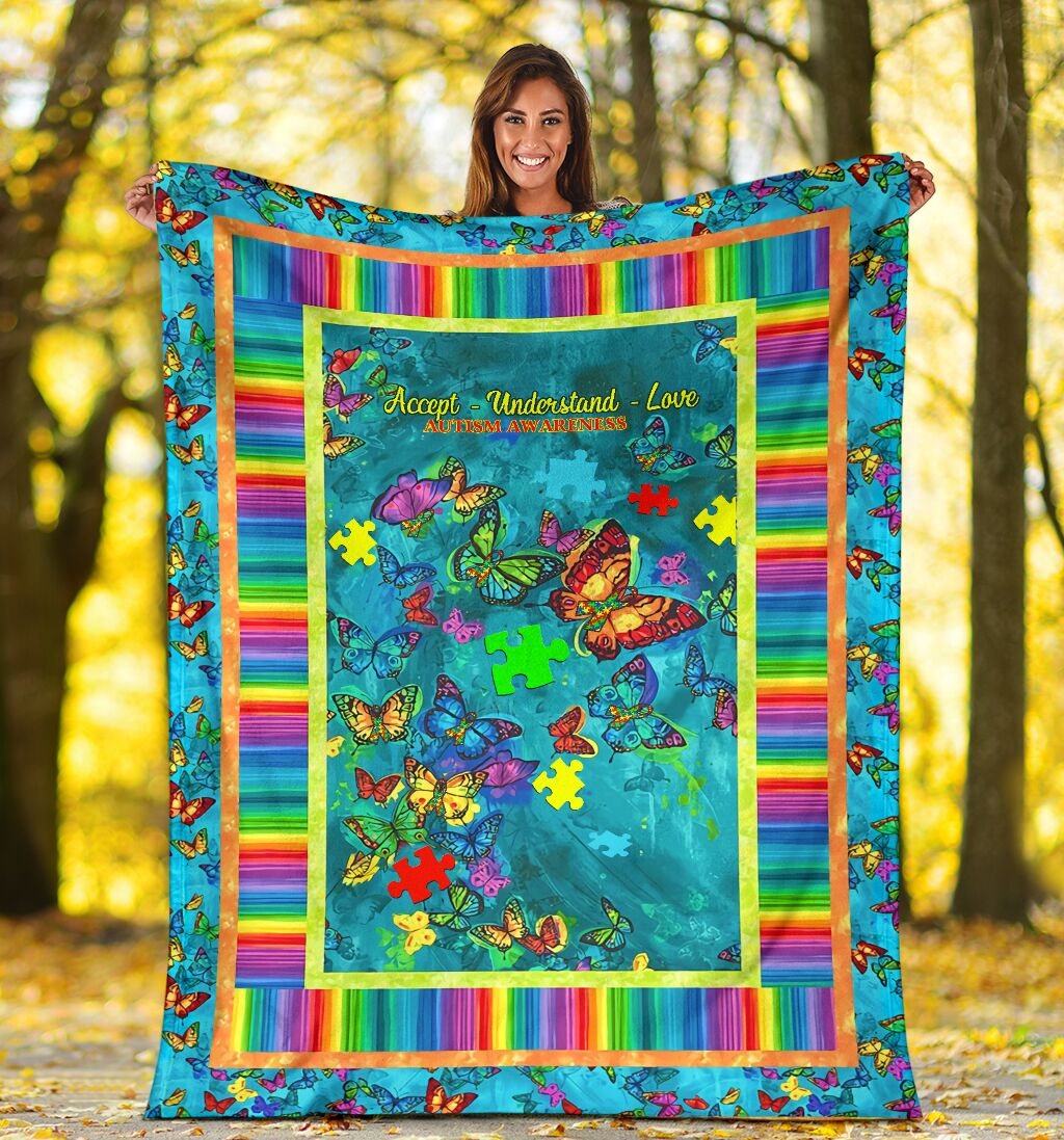 Autism Accept Understand Love Autism Awareness Flannel Blanket For Cozy Home Lounging And Gifting